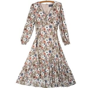 Hudson Gray Prairie Midi Dress Womens Size Medium Boho Floral Tiered Long Sleeve